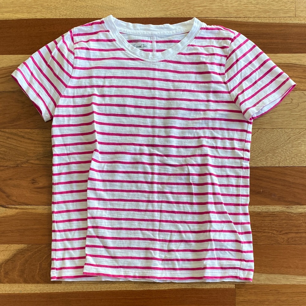 J. Crew Pink and White Striped Tee